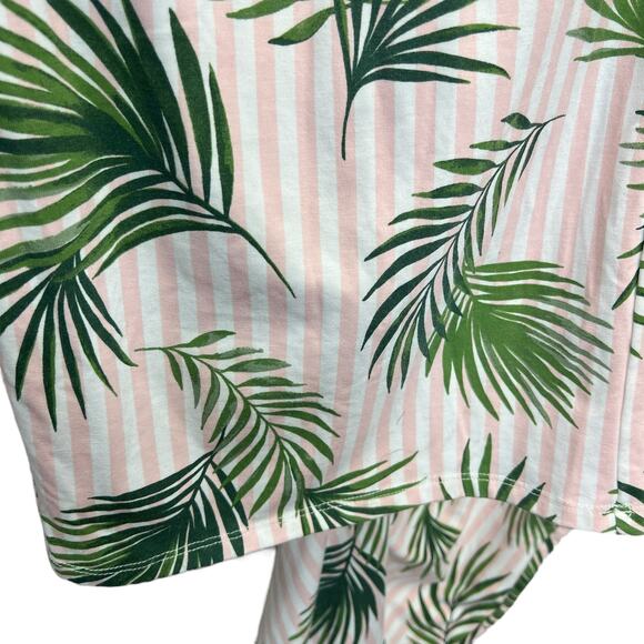 Lands’ End Wide Leg Jumpsuit Pink Green 1X Palm Leaf Print Sleeveless Tropical - Picture 8 of 12